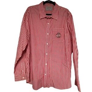 Ohio State Buckeyes Scarlet & Gray Red Check Embroidered Shirt Men's XXL